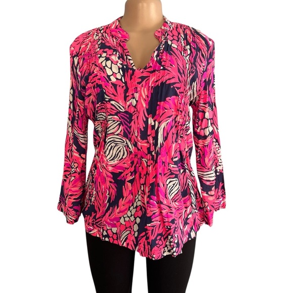 Lilly Pulitzer Sarasota Tunic Long Sleeve Vneck Blouse A Jungle in Here Print - Picture 3 of 9